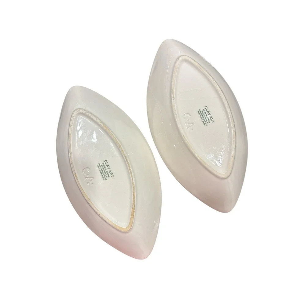 Football‎ Shaped Touch Down Super Bowl Ceramic Snack Dip Dish Clay Art Lot of 2
